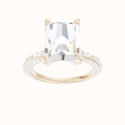 3/4 Three Row Pave Engagement Ring With Double Pave V Prong Head