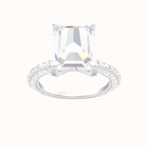 3/4 Three Row Pave Engagement Ring With Double Pave V Prong Head