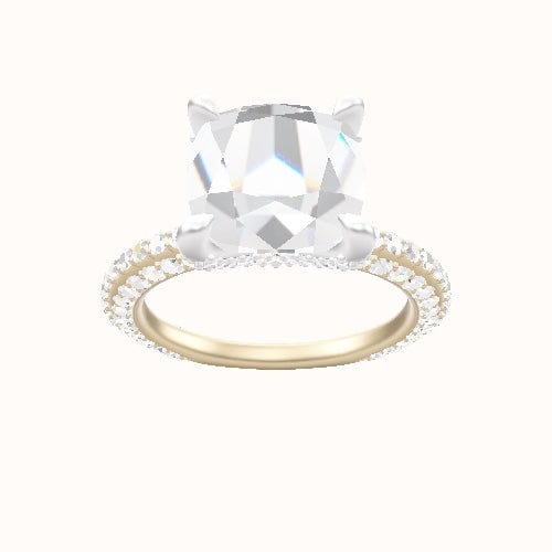 3/4 Three Row Pave Engagement Ring With Double Pave V Prong Head