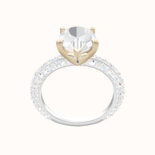 3/4 Three Row Pave Engagement Ring With Four Prong Head