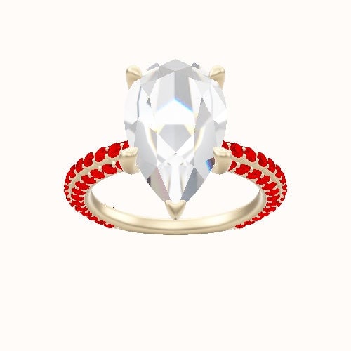 3/4 Three Row Pave Engagement Ring With Four Prong Head