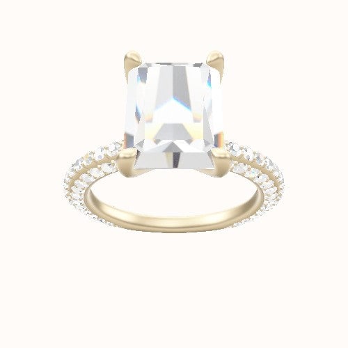 3/4 Three Row Pave Engagement Ring With Four Prong Head