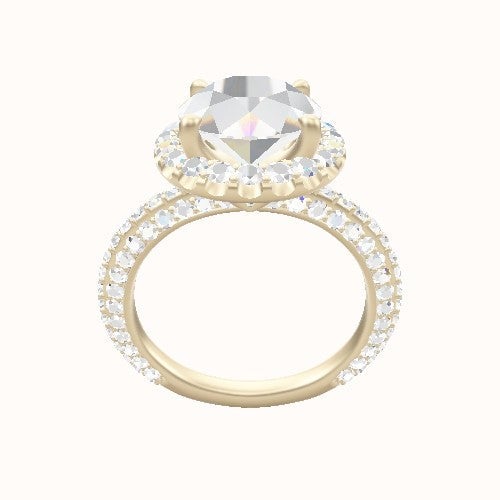3/4 Three Row Pave Engagement Ring With Halo Head