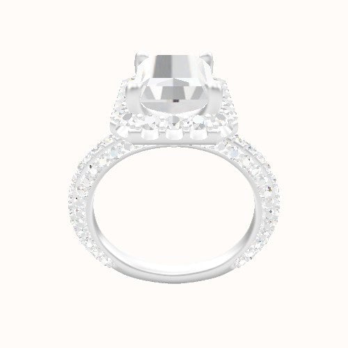 3/4 Three Row Pave Engagement Ring With Halo Head