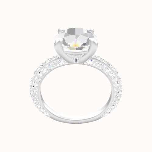 3/4 Three Row Pave Engagement Ring With Low Set Four Prong Head