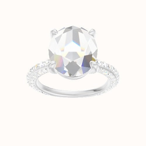 3/4 Three Row Pave Engagement Ring With Low Set Four Prong Head