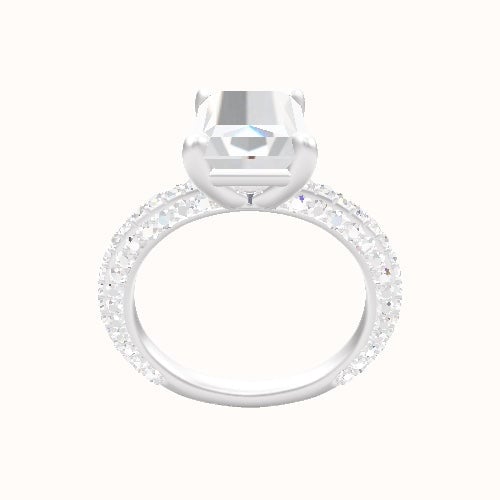 3/4 Three Row Pave Engagement Ring With Low Set Four Prong Head