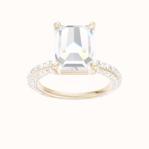 3/4 Three Row Pave Engagement Ring With Low Set Four Prong Head