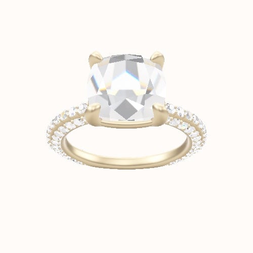 3/4 Three Row Pave Engagement Ring With Low Set Four Prong Head