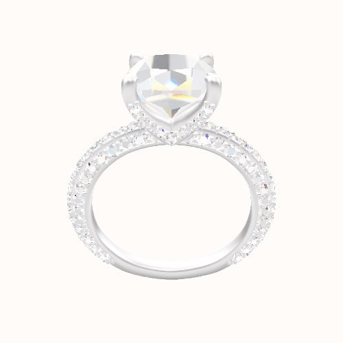 3/4 Three Row Pave Engagement Ring With Pave V Prong Head