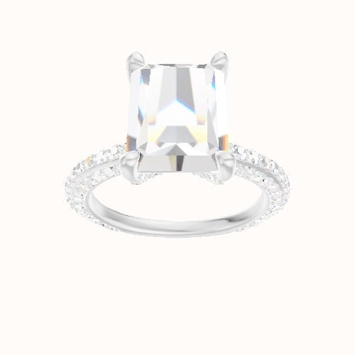 3/4 Three Row Pave Engagement Ring With Pave V Prong Head