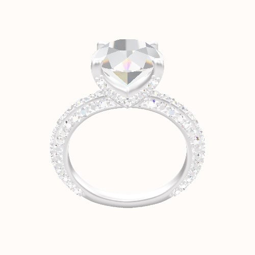 3/4 Three Row Pave Engagement Ring With Pave V Prong Head