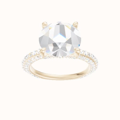 3/4 Three Row Pave Engagement Ring With Pave V Prong Head