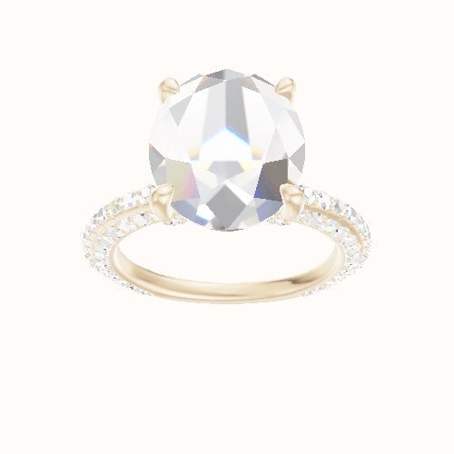 3/4 Three Row Pave Engagement Ring With Pave V Prong Head