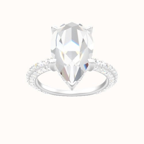 3/4 Three Row Pave Engagement Ring With V Prong with Hidden Halo Head