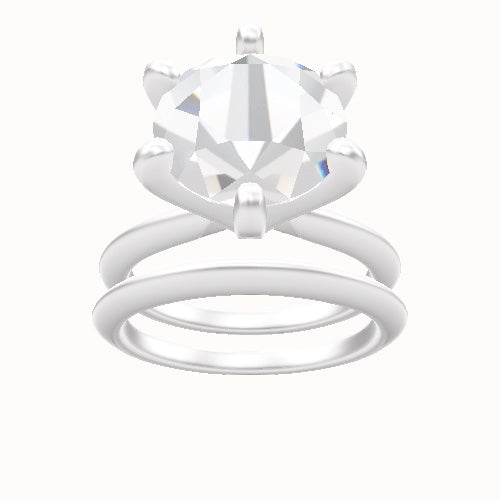 Beveled Solitaire Engagement Ring With Classic Six Prong Head and Matching Band