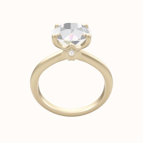 Beveled Solitaire Engagement Ring With Crown Four Prong w. Surprise Diamond Head