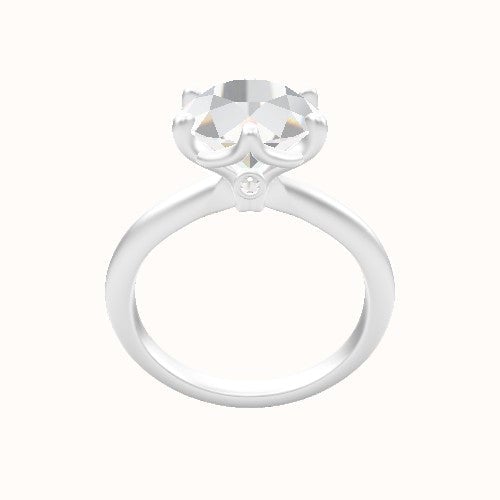 Beveled Solitaire Engagement Ring With Crown Six Prong w. accent Diamond Head