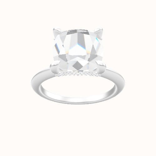 Beveled Solitaire Engagement Ring With Double Pave V Prong Head