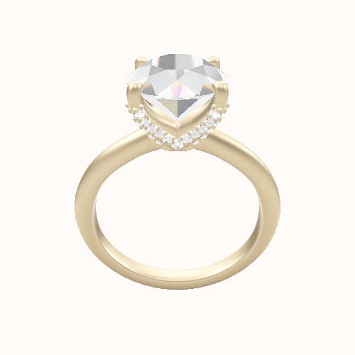 Beveled Solitaire Engagement Ring With Double Pave V Prong Head