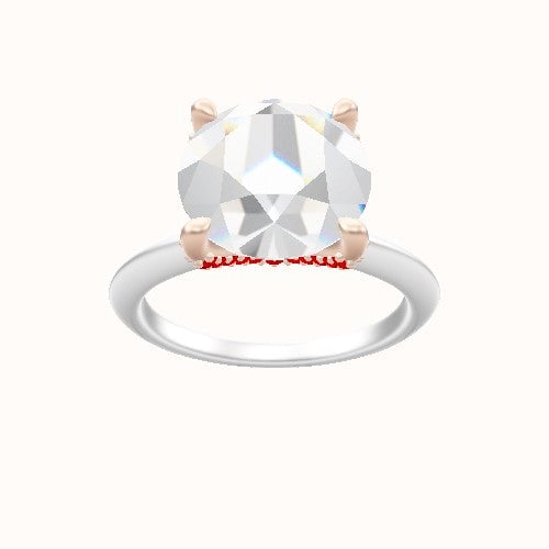 Beveled Solitaire Engagement Ring With Double Pave V Prong Head