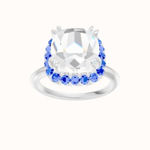 Beveled Solitaire Engagement Ring With Halo with Double Prong Head