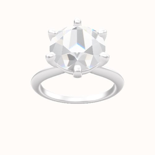 Beveled Solitaire Engagement Ring With High Set Six Prong Head and Matching Band