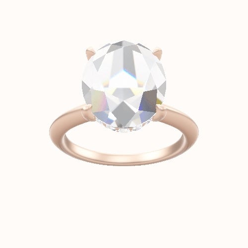 Beveled Solitaire Engagement Ring With Low Set Pave  Hidden Halo Head