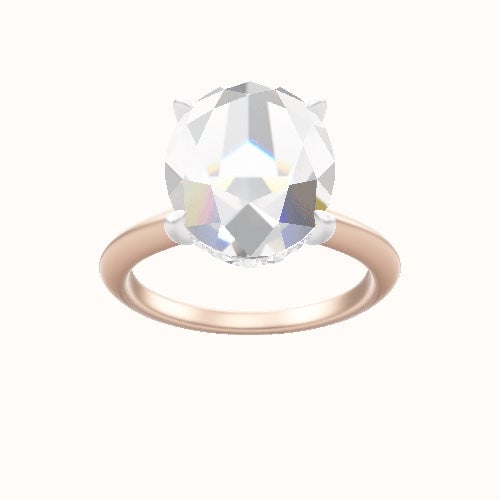Beveled Solitaire Engagement Ring With Low Set Pave  Hidden Halo Head