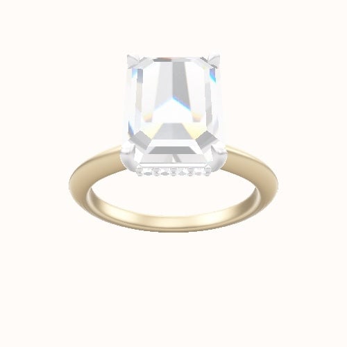 Beveled Solitaire Engagement Ring With Low Set Pave  Hidden Halo Head