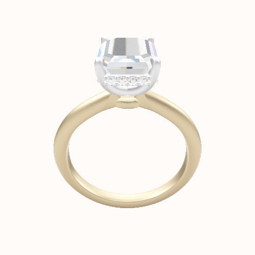 Beveled Solitaire Engagement Ring With Low Set Pave  Hidden Halo Head