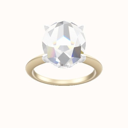 Beveled Solitaire Engagement Ring With Low Set Pave  Hidden Halo Head