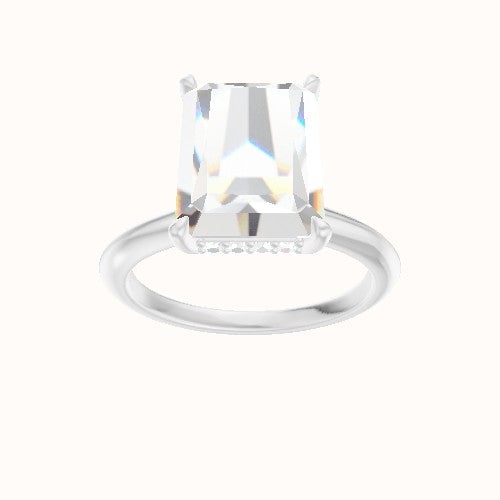 Beveled Solitaire Engagement Ring With Low Set Pave  Hidden Halo Head