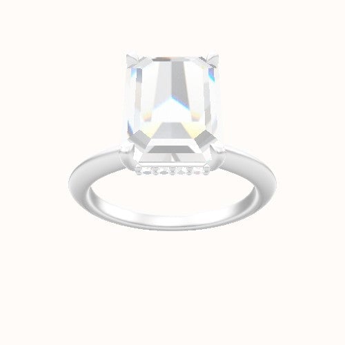 Beveled Solitaire Engagement Ring With Low Set Pave  Hidden Halo Head