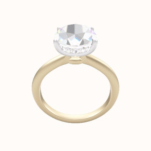Beveled Solitaire Engagement Ring With Low Set Pave  Hidden Halo Head