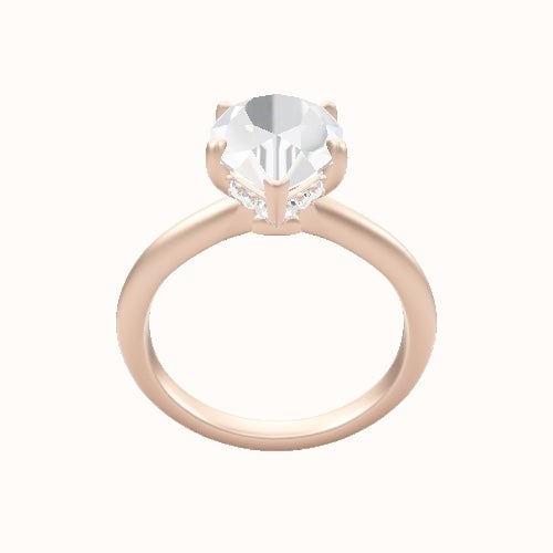 Beveled Solitaire Engagement Ring With Low Set Pave  Hidden Halo Head