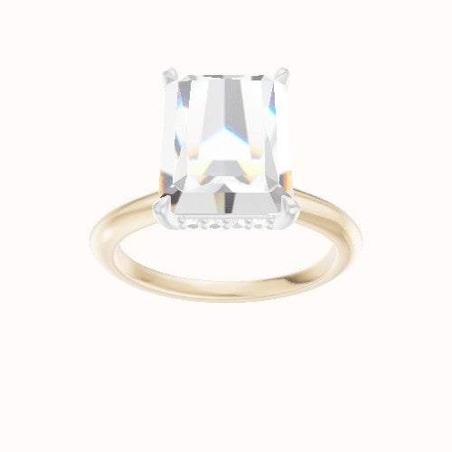 Beveled Solitaire Engagement Ring With Low Set Pave  Hidden Halo Head