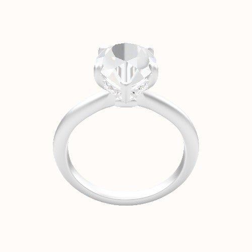 Beveled Solitaire Engagement Ring With Low Set Pave  Hidden Halo Head