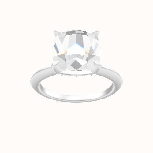 Beveled Solitaire Engagement Ring With Low Set Pave  Hidden Halo Head