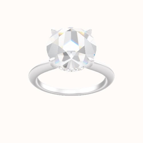 Beveled Solitaire Engagement Ring With Low Set Pave  Hidden Halo Head
