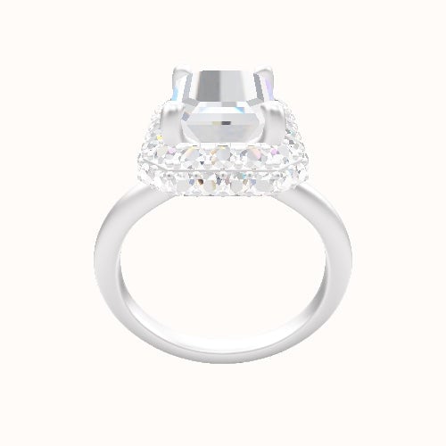 Beveled Solitaire Engagement Ring With Low Set Waterfall Halo Head