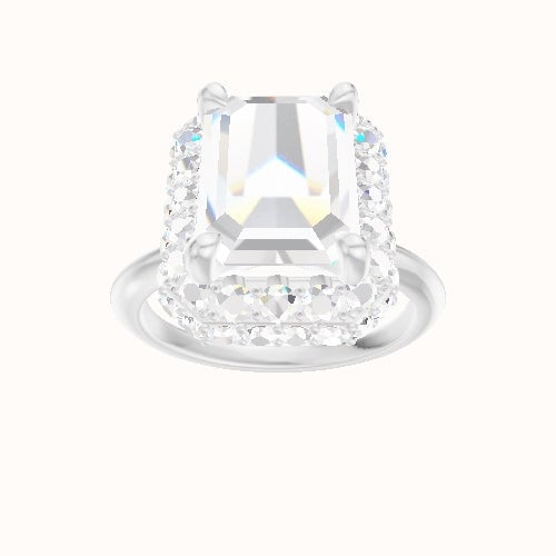 Beveled Solitaire Engagement Ring With Low Set Waterfall Halo Head