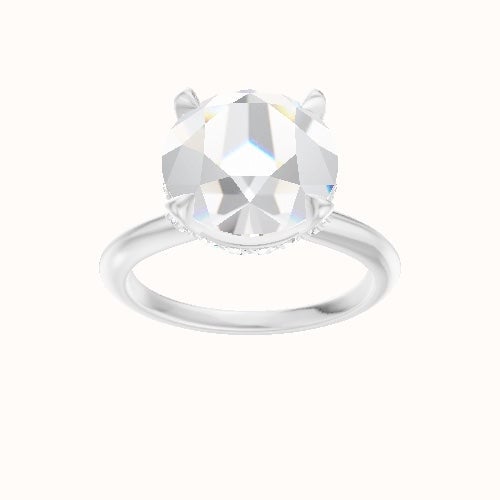 Beveled Solitaire Engagement Ring With Pave Basket Head