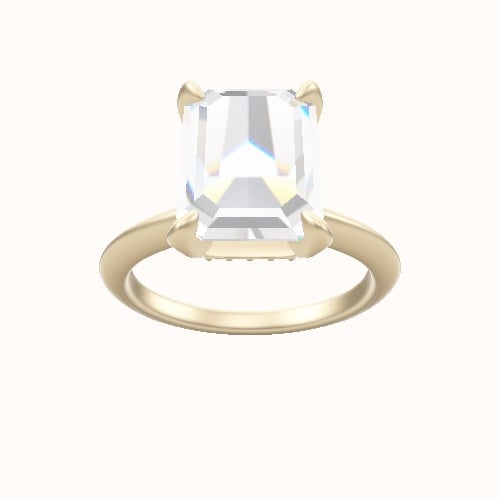 Beveled Solitaire Engagement Ring With Pave Basket Head