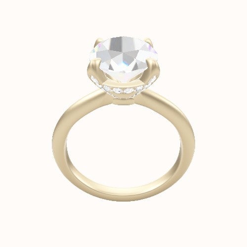 Beveled Solitaire Engagement Ring With Pave Basket Head
