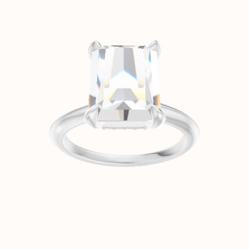 Beveled Solitaire Engagement Ring With Pave Basket Head
