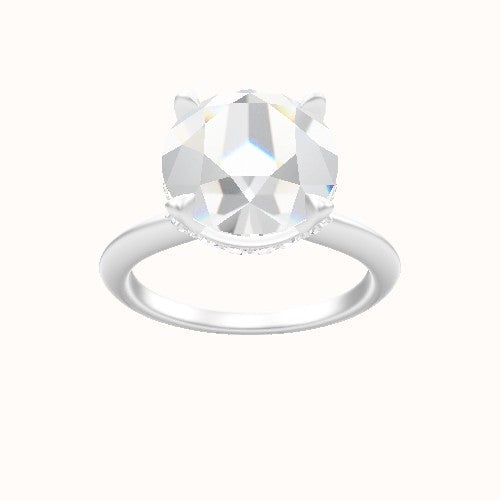 Beveled Solitaire Engagement Ring With Pave Basket Head