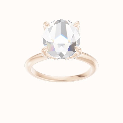 Beveled Solitaire Engagement Ring With Pave Petal Four Prong Head