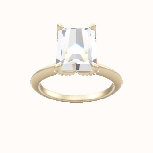 Beveled Solitaire Engagement Ring With Pave Petal Four Prong Head