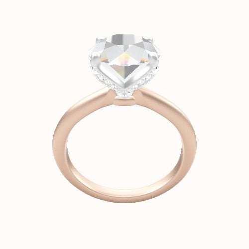 Beveled Solitaire Engagement Ring With Pave Petal Four Prong Head